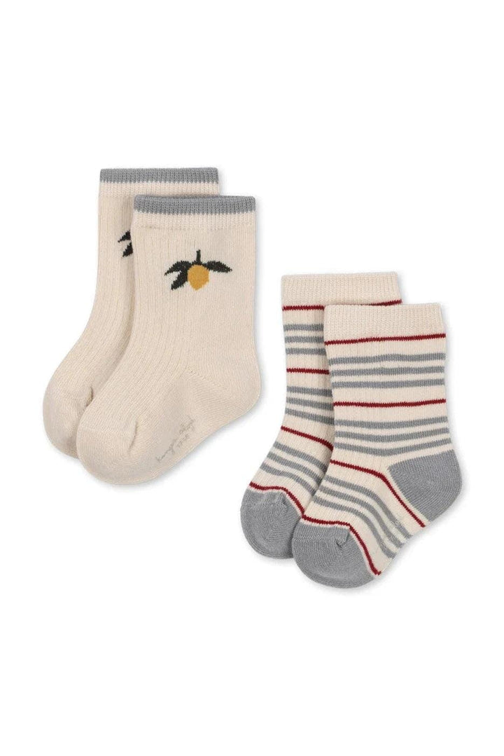 Konges Sløjd - 2 Pack Rib Stripe Socks Ks106352 - Blue Stripe/lemon Strømper 