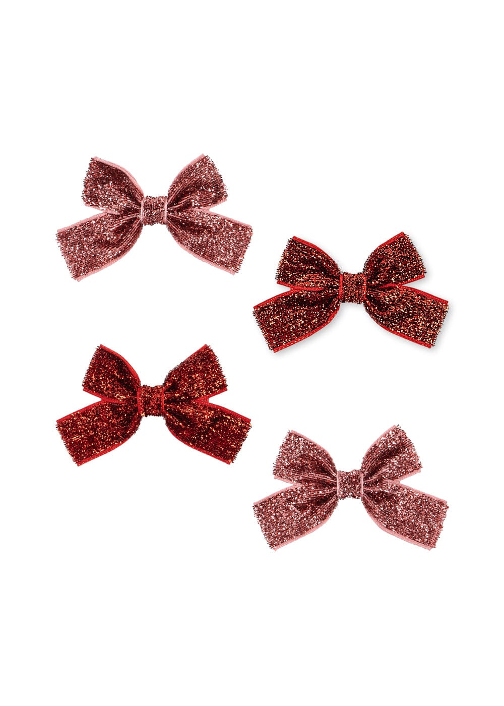 Konges Sløjd - 4 Pack Micki Bow Hair Clips Ks106357 - Red Glitter/ Rose Glitter