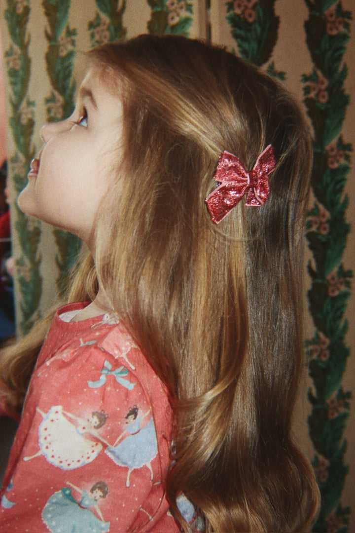 Konges Sløjd - 4 Pack Micki Bow Hair Clips Ks106357 - Red Glitter/ Rose Glitter Hårspænder 