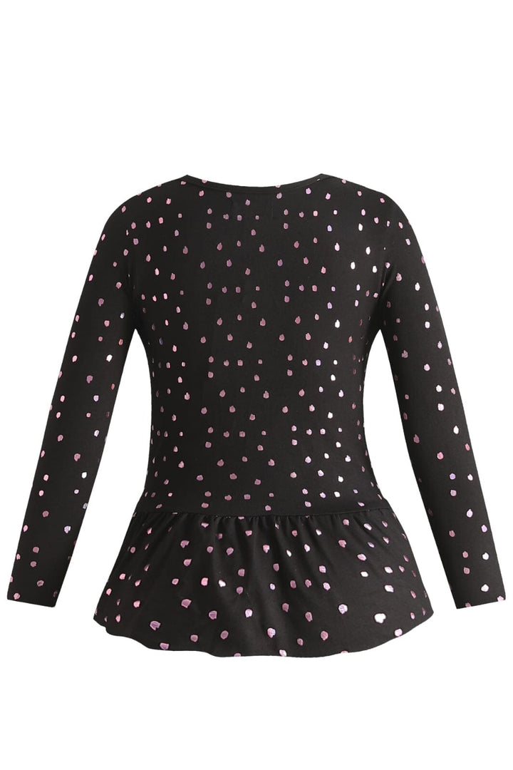 Liberte Ami - Alma-Ls-Frill-Tshirt (Kids) - Black Pink Holographic Dot