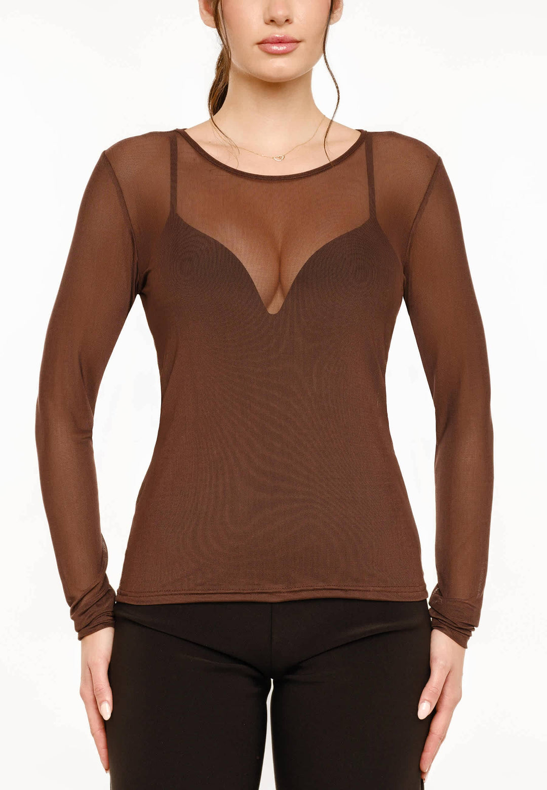 Liberte - Mesh Ls Tshirt 22065 - Dark Brown Bluser 