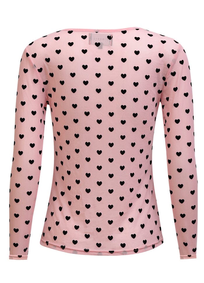 Liberte - Mesh Ls Tshirt 22065 - Rose Black Flock Heart Bluser 