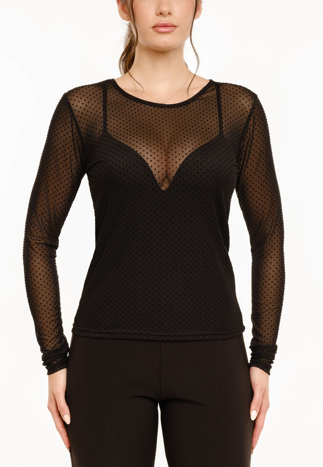 Liberte - Mesh Ls Tshirt, Dot 22069 - Black Bluser 