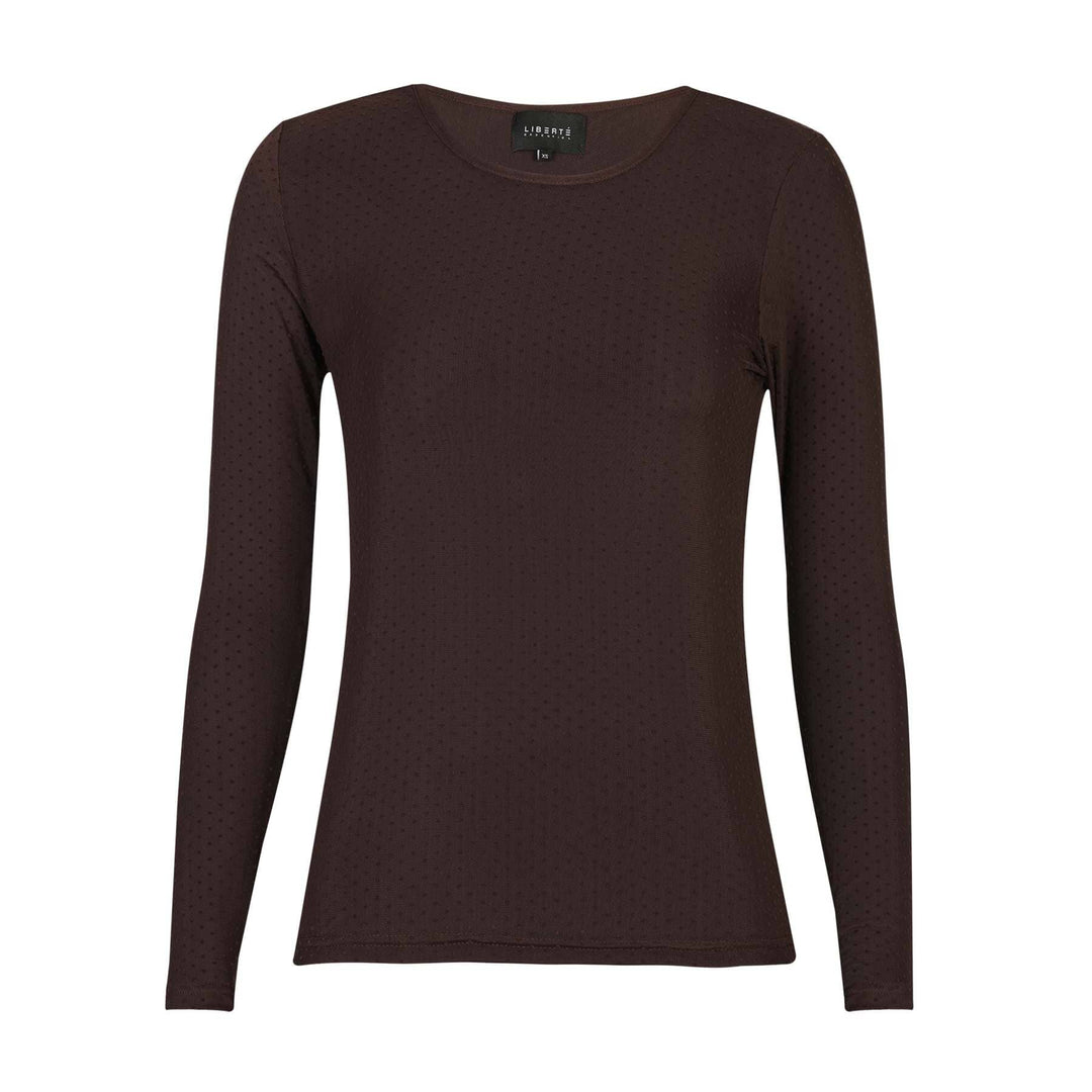 Liberte - Mesh Ls Tshirt, Dot 22069 - Dark Brown Bluser 