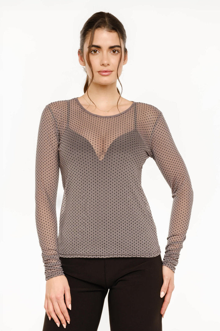 Liberte - Mesh Ls Tshirt, Dot 22069 - Dark Grey Medium Dot T-shirts 