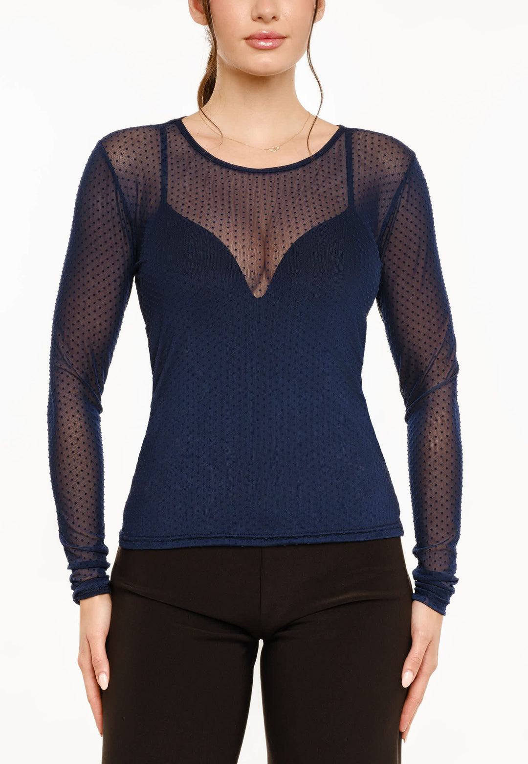 Liberte - Mesh Ls Tshirt, Dot 22069 - Navy Bluser 