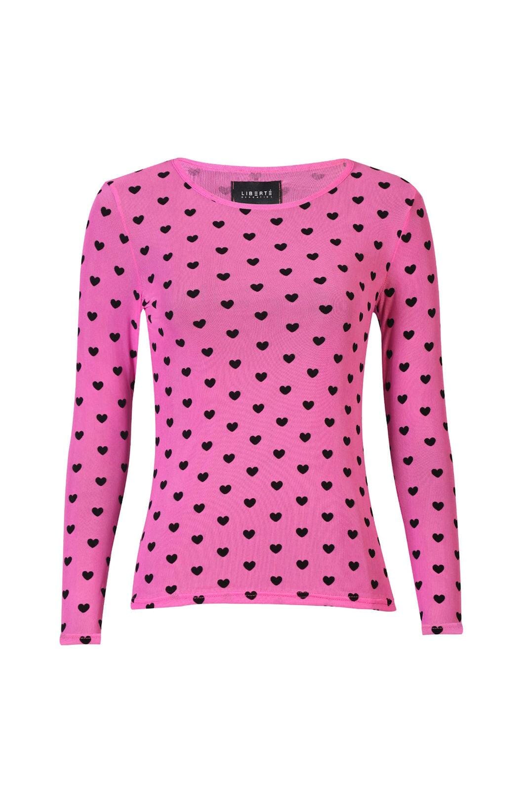 Liberte - Mesh Ls Tshirt, Flock 22081 - Dark Pink Heart T-shirts 