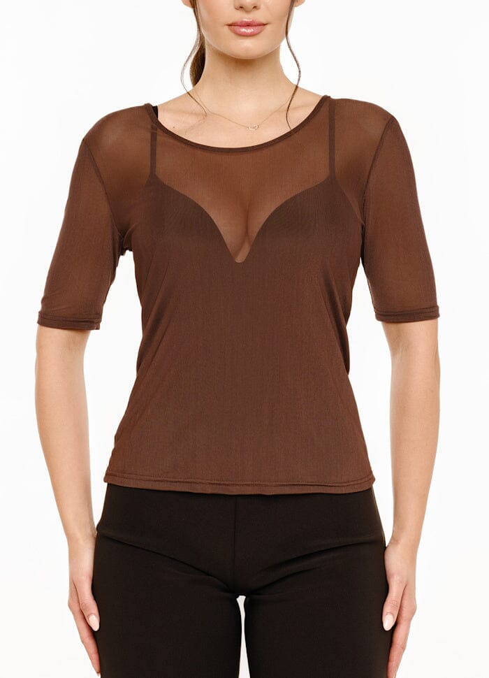 Liberte - Mesh Ss Tshirt 22064 - Dark Brown T-shirts 
