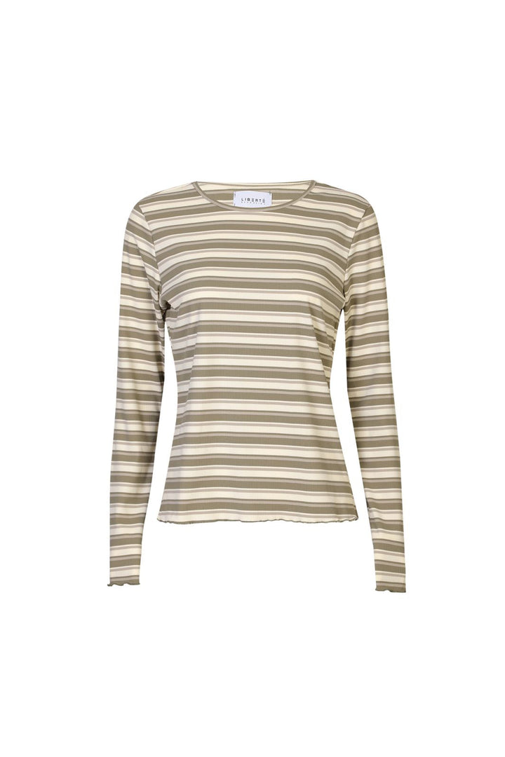 Liberte - Natalia Ls Round Neck Blouse 9914 - Army Creme Stripe