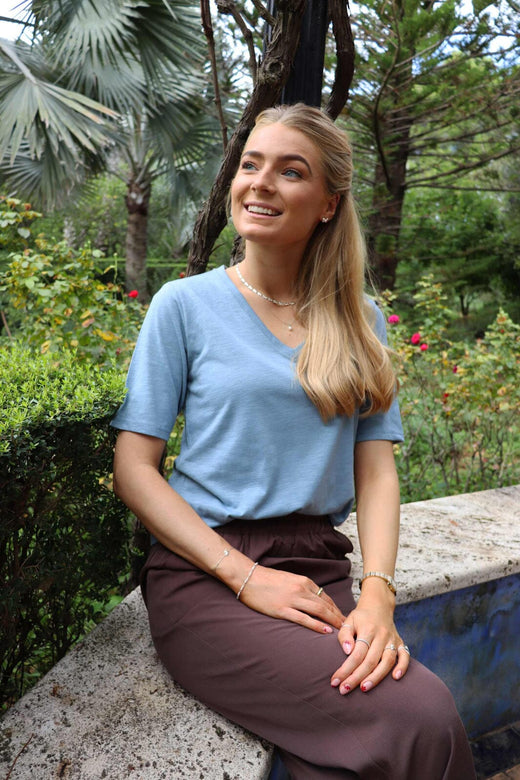 Liberte - Ulla Ss Vneck Tshirt 21675 - Dusty Light Blue T-shirts 