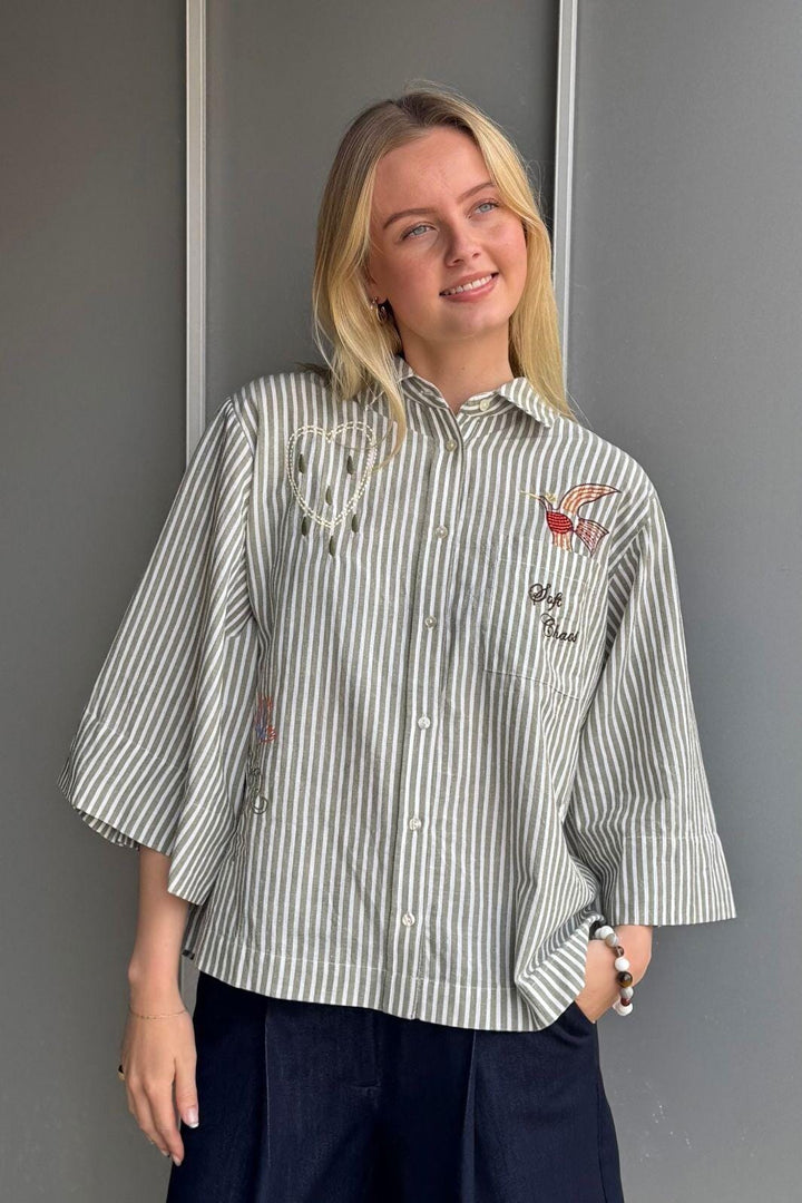 Love & Divine - Love1562-1 20202 - 207 - Khaki Stripes Skjorter 