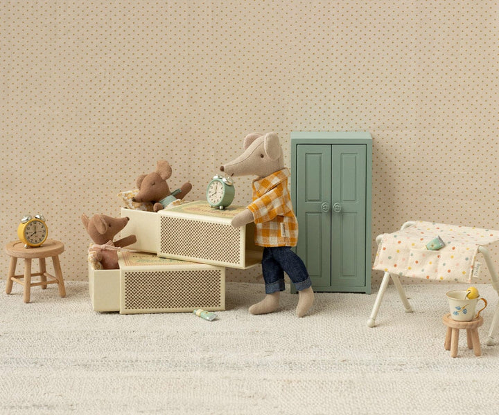 Maileg - Sleepy Wakey Baby Mus I Tændstikæske - Blå - Baby Mouse Legetøj 