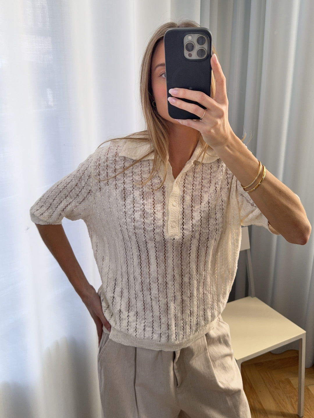 Modström - Agnesmd Ss Polo 59194 - 598 - Vanilla Cream Strikbluser 