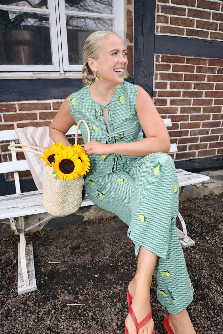 Molly&My x Caroline Dan - Cheerful Pants - Lemon Emb.fabric Bukser 