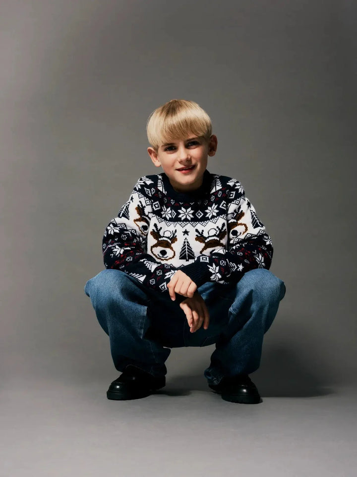 Name It - Nknrismas Ls Knit Cot - 5213753 Navy Blazer Strikbluser 