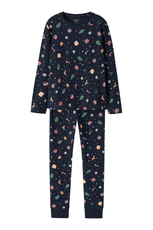 Name It - Nknvismas Ls Nightset - 4879845 Navy Blazer Xmas Aop Navy Nattøj 