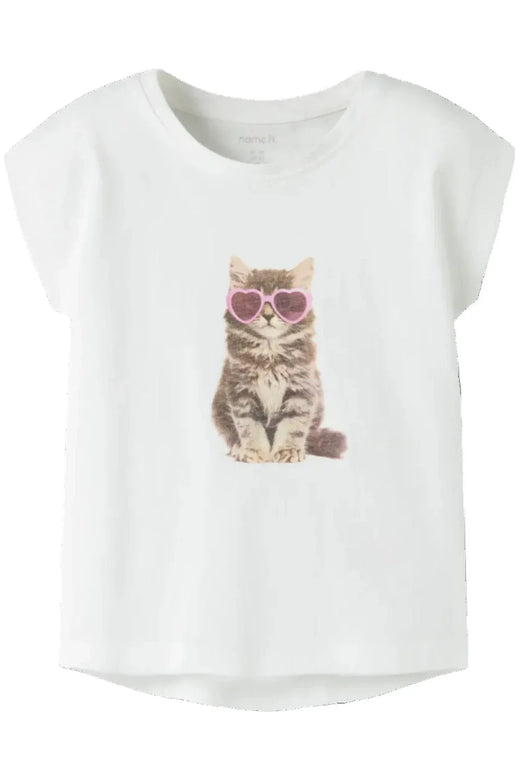 Name It - Nmfvotia Capsl Top - 5058355 Bright White Sunglasses Cat T-shirts 