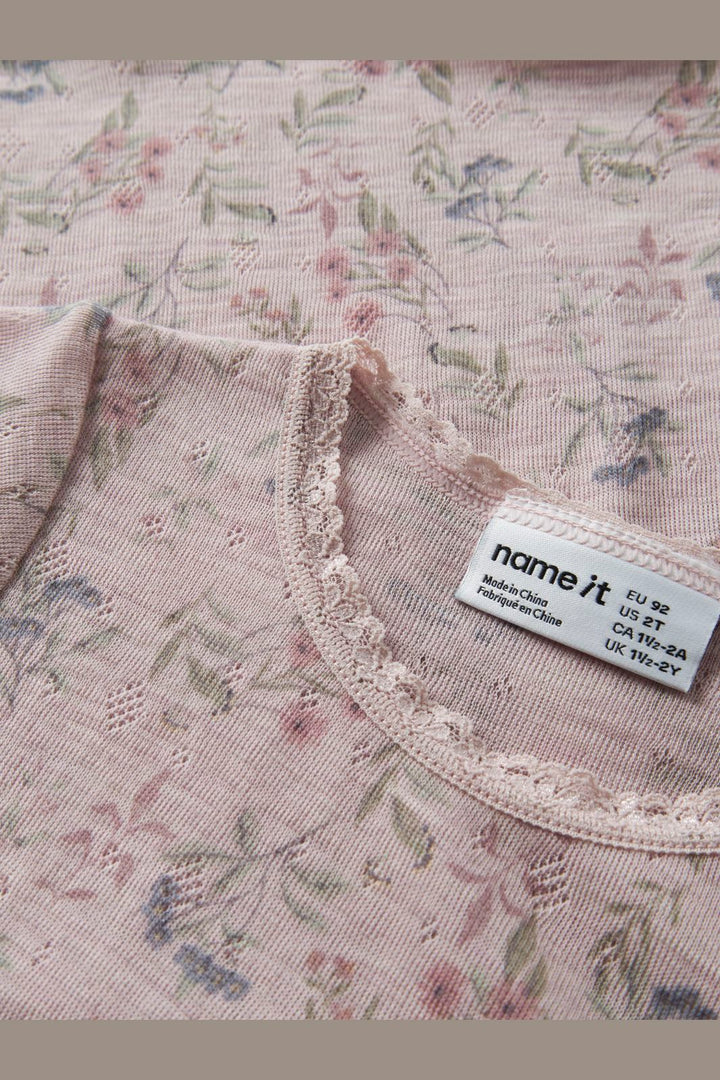 Name It - Nmfwang Wool Needle Ls Top - 4968470 Violet Ice Flowers + Leafs