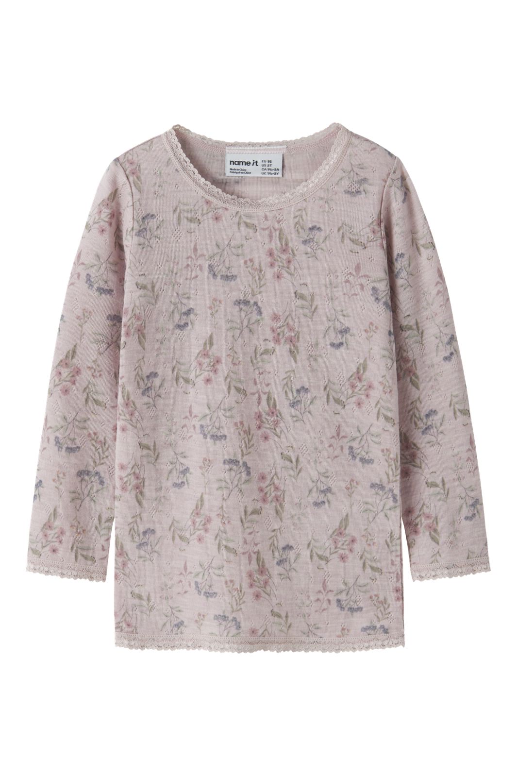 Name It - Nmfwang Wool Needle Ls Top - 4968470 Violet Ice Flowers + Leafs