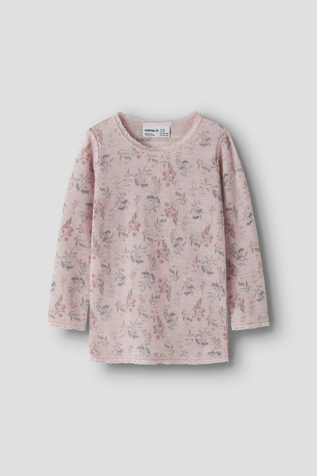 Name It - Nmfwang Wool Needle Ls Top - 4968470 Violet Ice Flowers + Leafs