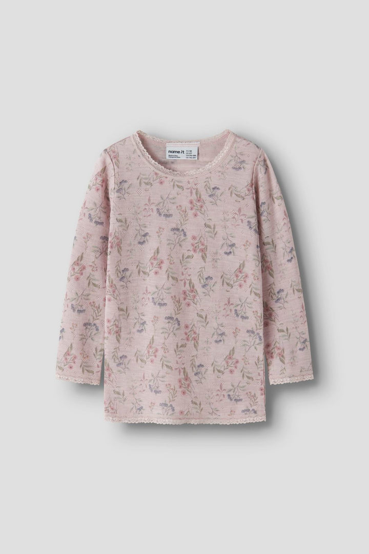 Name It - Nmfwang Wool Needle Ls Top - 4968470 Violet Ice Flowers + Leafs