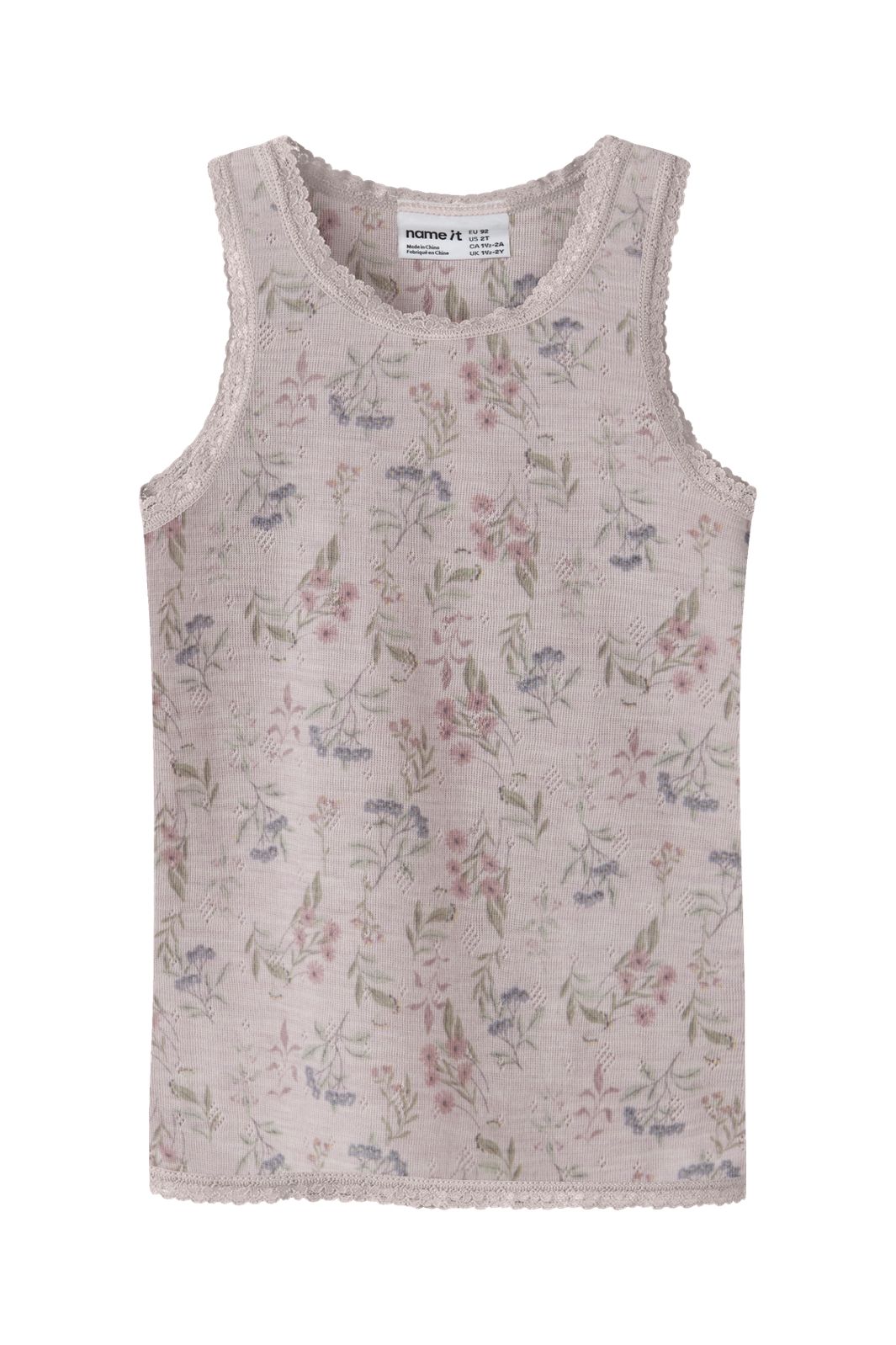 Name It - Nmfwang Wool Needle Tank Top - 4968458 Violet Ice Flowers + Leafs