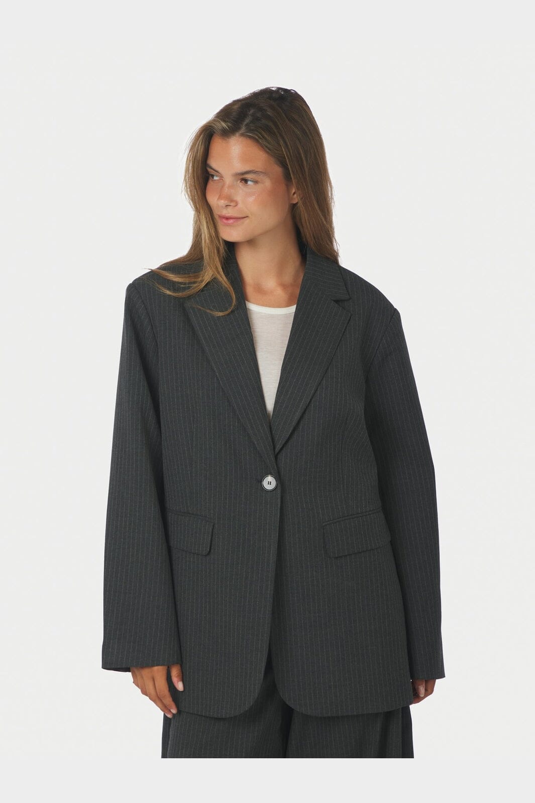 Neo Noir - Aarielle Slim Pinstripe Blazer 171088 - 107 - Dark Grey Melange