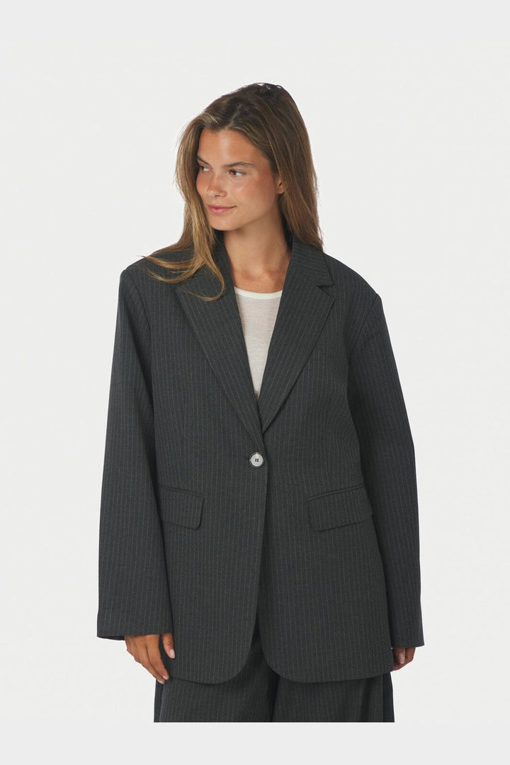 Neo Noir - Aarielle Slim Pinstripe Blazer 171088 - 107 - Dark Grey Melange