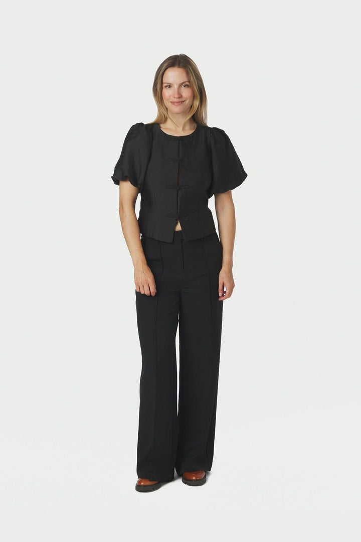 Neo Noir - Anela Mandarin Dull Satin Blouse 170245 - 100 - Black