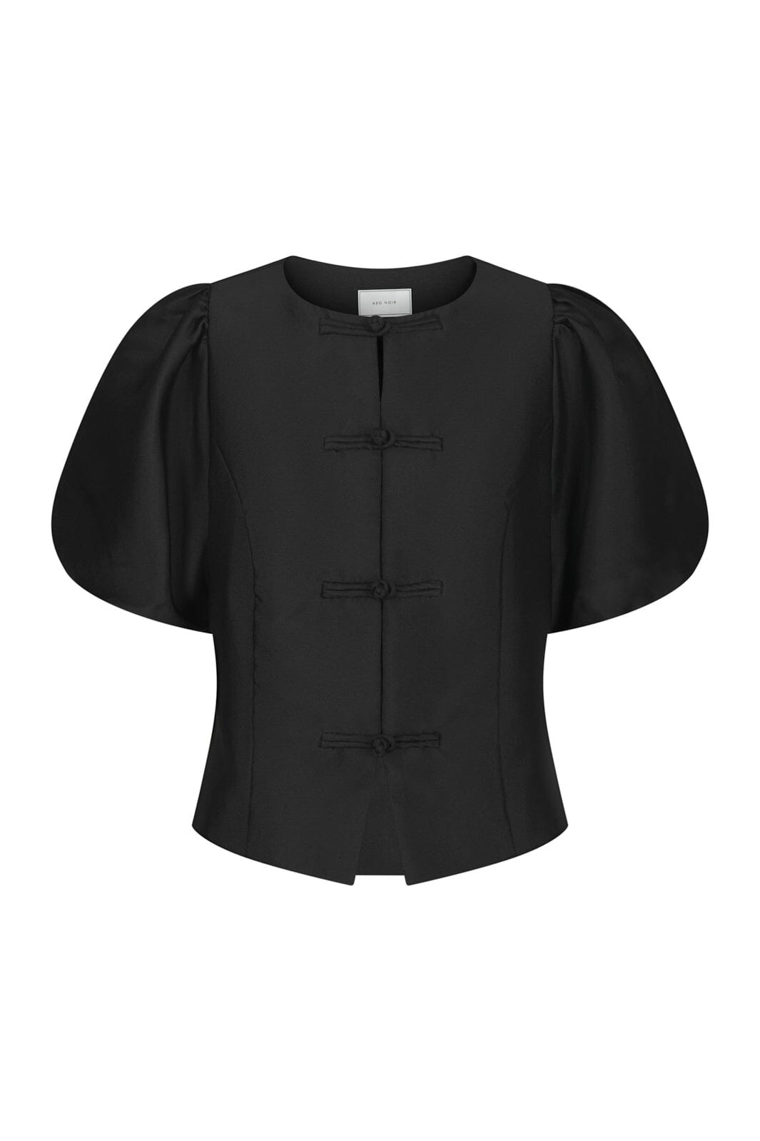 Neo Noir - Anela Mandarin Dull Satin Blouse 170245 - 100 - Black