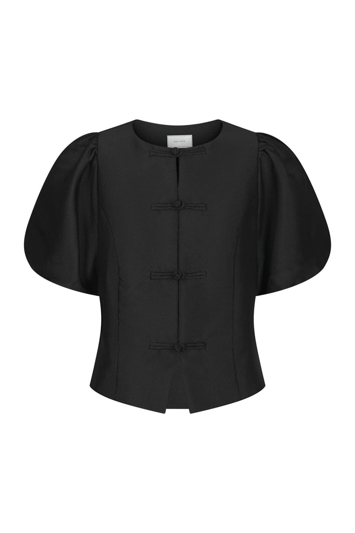 Neo Noir - Anela Mandarin Dull Satin Blouse 170245 - 100 - Black