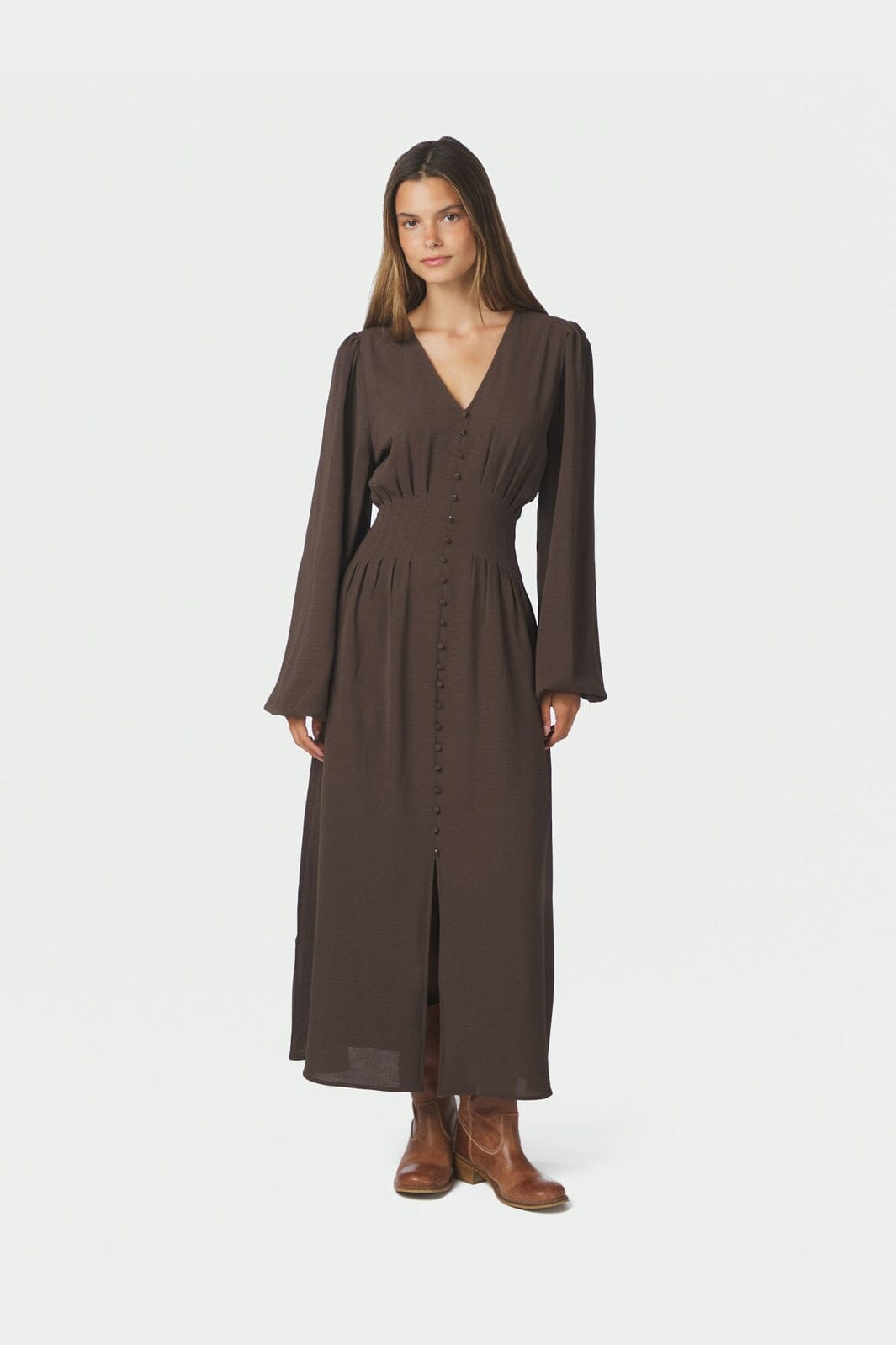 Neo Noir - Annelie Solid Crepe Dress 169135 - 676 - Dark Brown