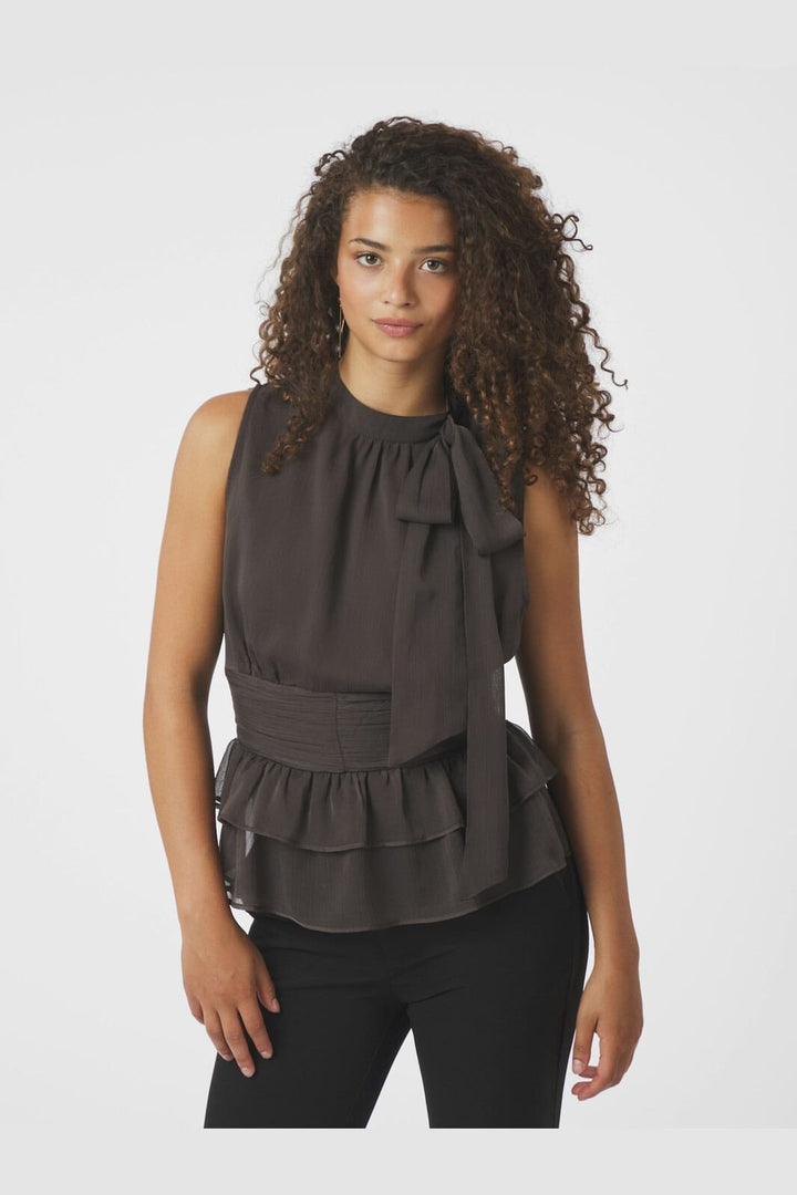 Neo Noir - Ansol Solid Chiffon Top 166671 - 676 - Dark Brown