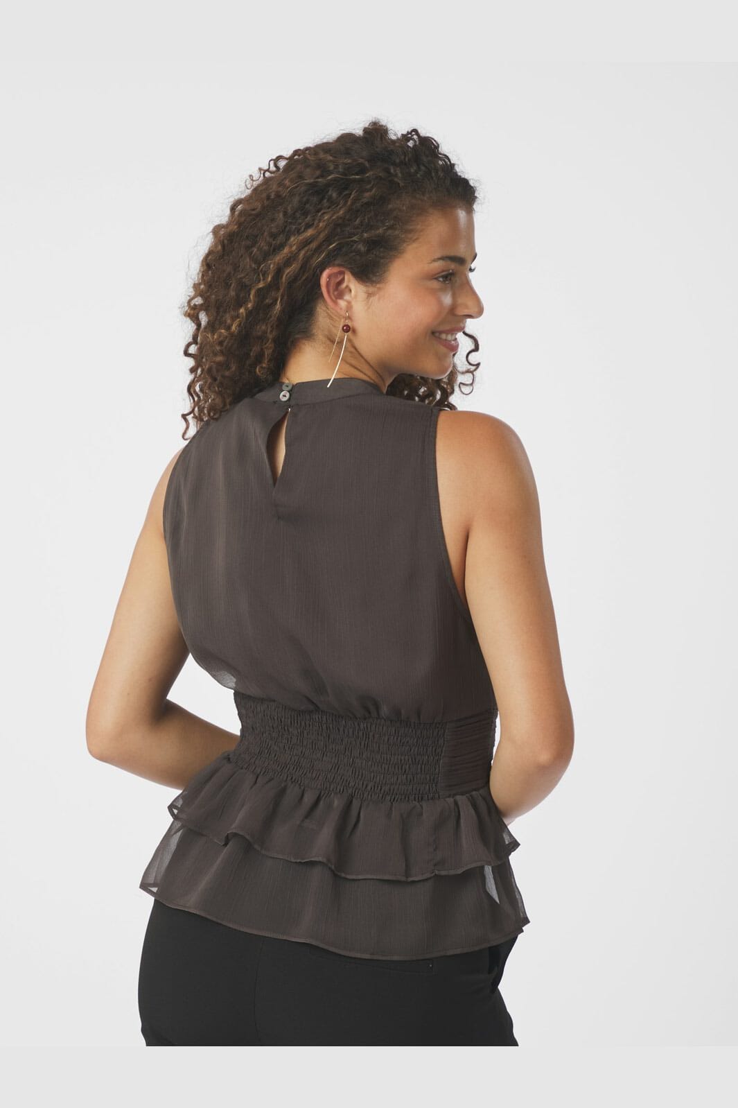 Neo Noir - Ansol Solid Chiffon Top 166671 - 676 - Dark Brown