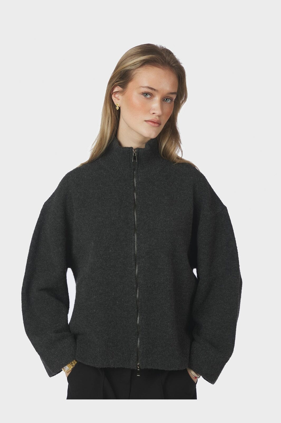 Neo Noir - Asley Zip Knit Cardigan 164973 - 132 - Antracit
