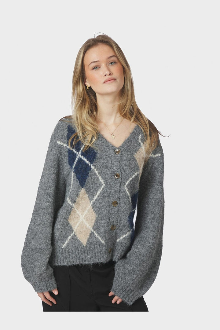 Neo Noir - Beleney Small Check Fluff Cardigan 169343 - 104 - Dark Grey