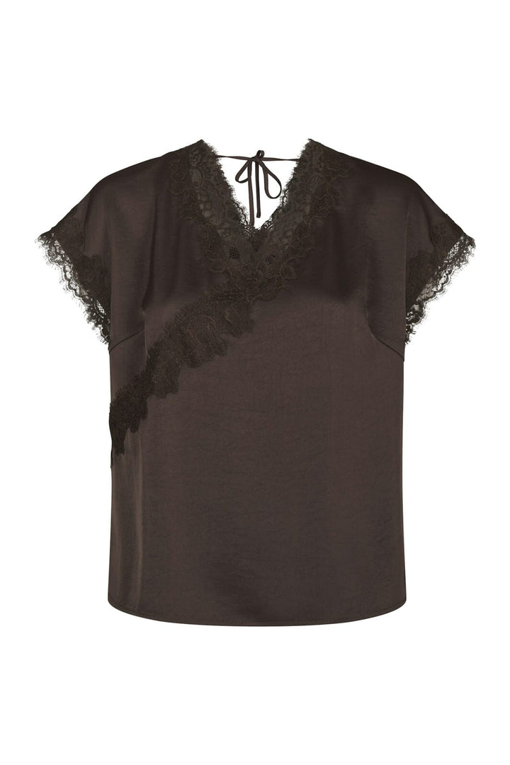 Neo Noir - Benera Heavy Sateen Lace Blouse 170061 - 676 - Dark Brown