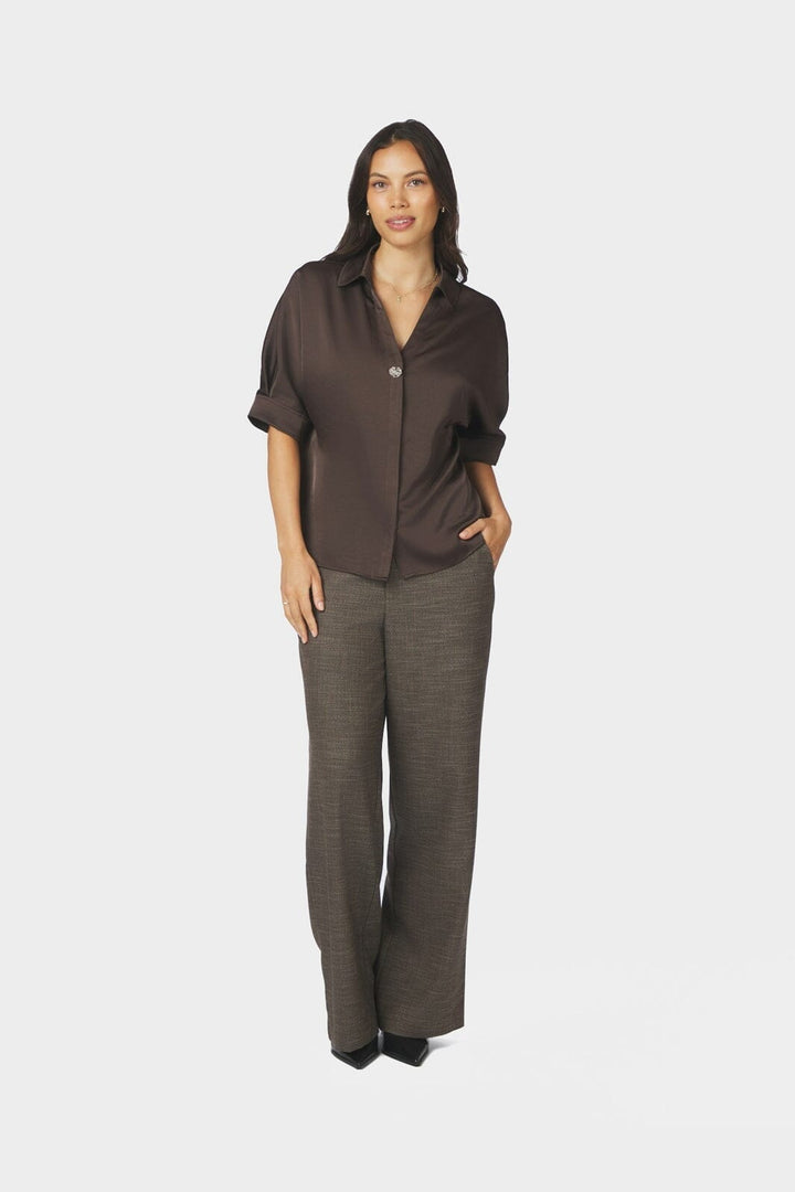 Neo Noir - Carm Heavy Sateen Shirt 170699 - 676 - Dark Brown