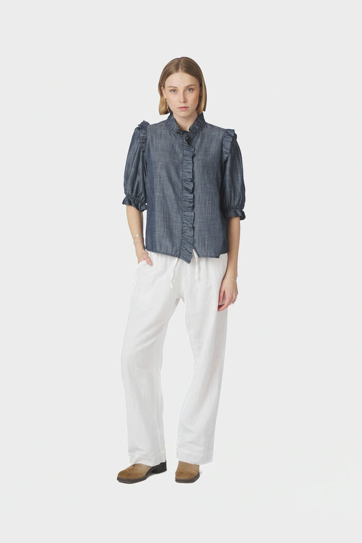 Neo Noir - Chacha Chambray Stripe Blouse 169737 - 534 - Dark Blue