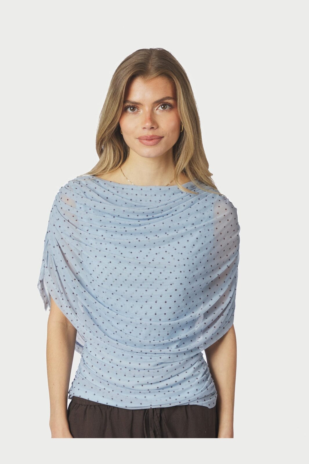 Neo Noir - Cottuna Dot Drapy Mesh Top 168988 - 145 - Light Blue