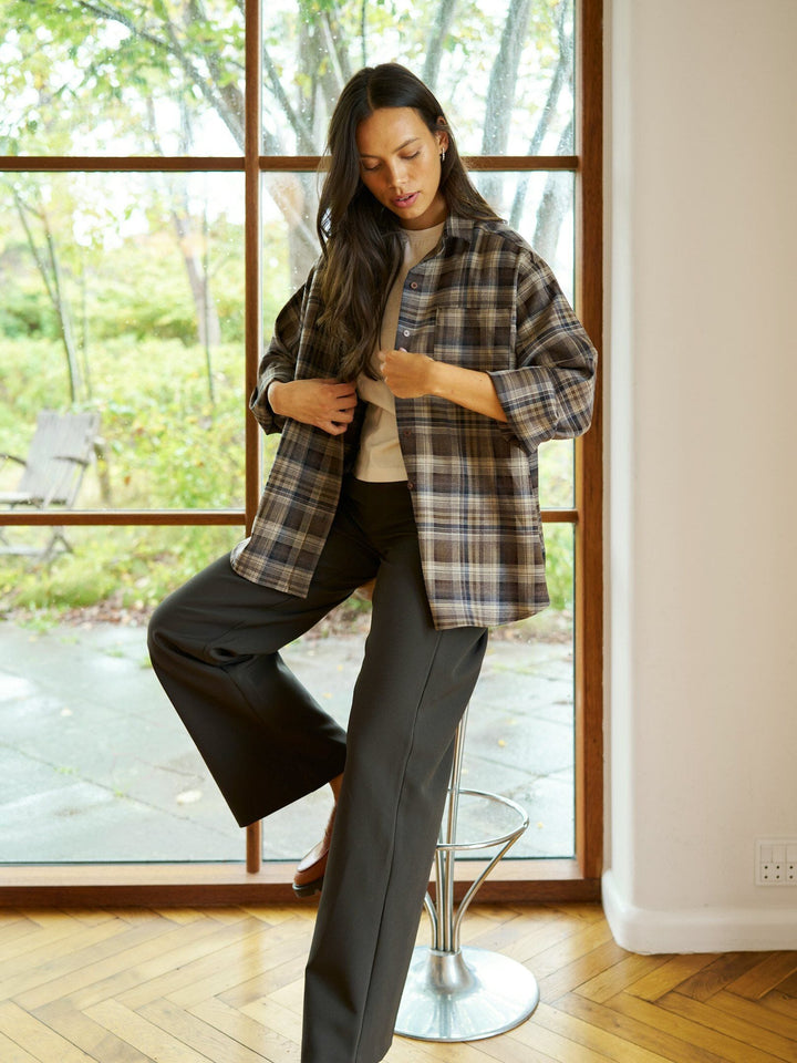 Neo Noir - Dalma Flannel Check Shirt 171678 - 811 - Dark Taupe Skjorter 
