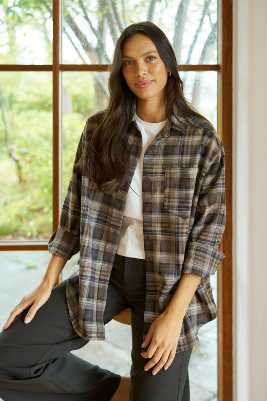 Neo Noir - Dalma Flannel Check Shirt 171678 - 811 - Dark Taupe Skjorter 