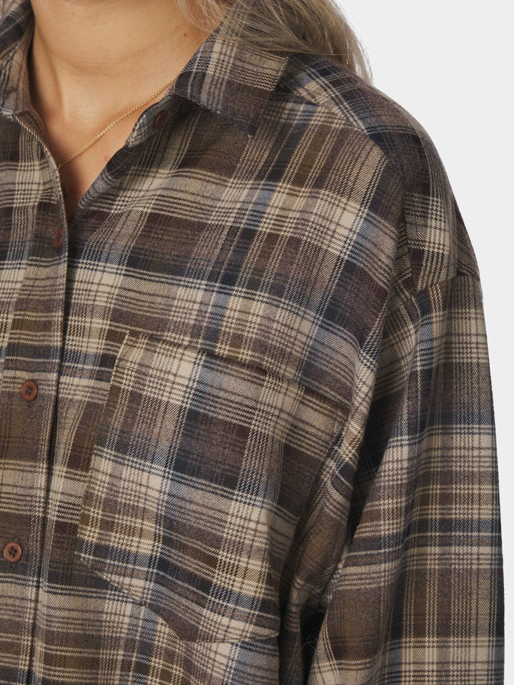 Neo Noir - Dalma Flannel Check Shirt 171678 - 811 - Dark Taupe Skjorter 