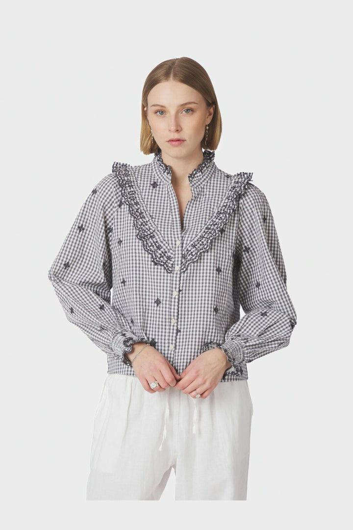 Neo Noir - Degas Check Blouse 169831 - 130 - Grey
