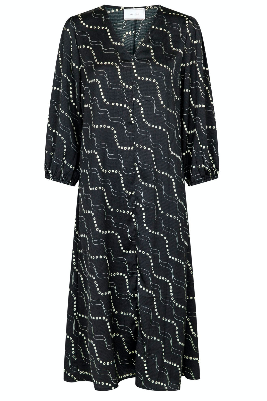 Neo Noir - Delfina Flower Stripe Dress - Black Kjoler 