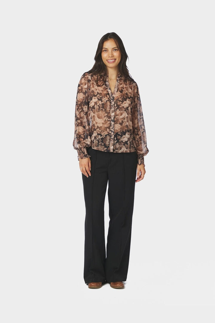 Neo Noir - Delsie Vintage Flower Shirt 170947 - 372 - Black Sand