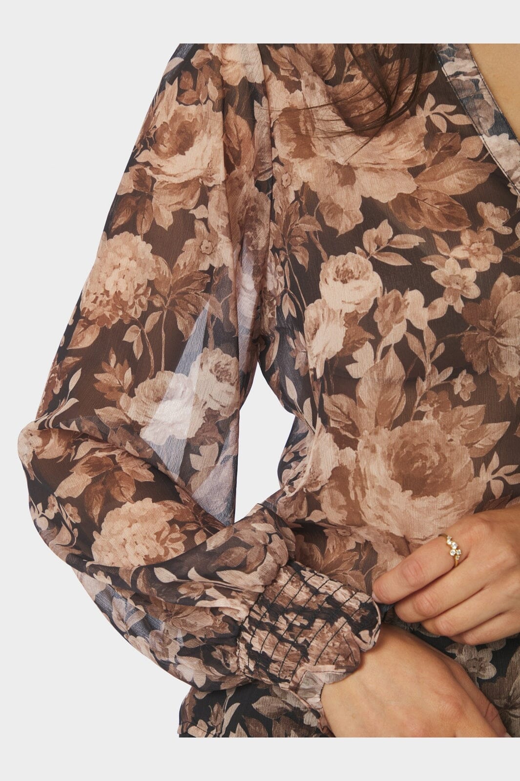 Neo Noir - Delsie Vintage Flower Shirt 170947 - 372 - Black Sand