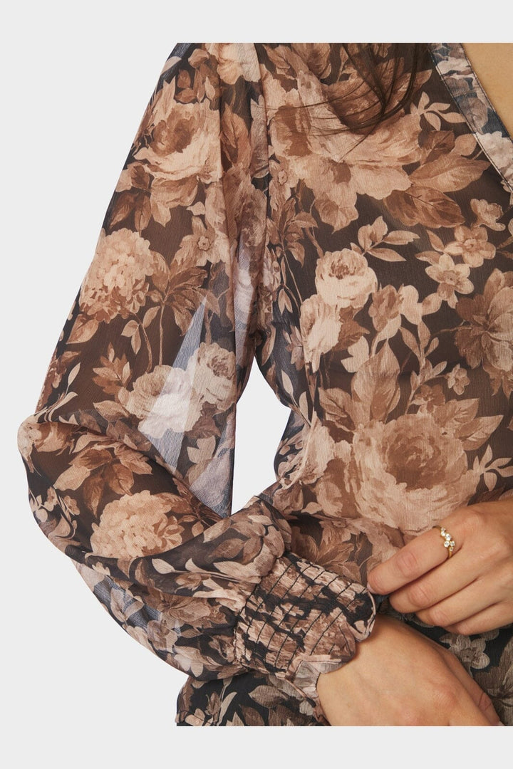 Neo Noir - Delsie Vintage Flower Shirt 170947 - 372 - Black Sand