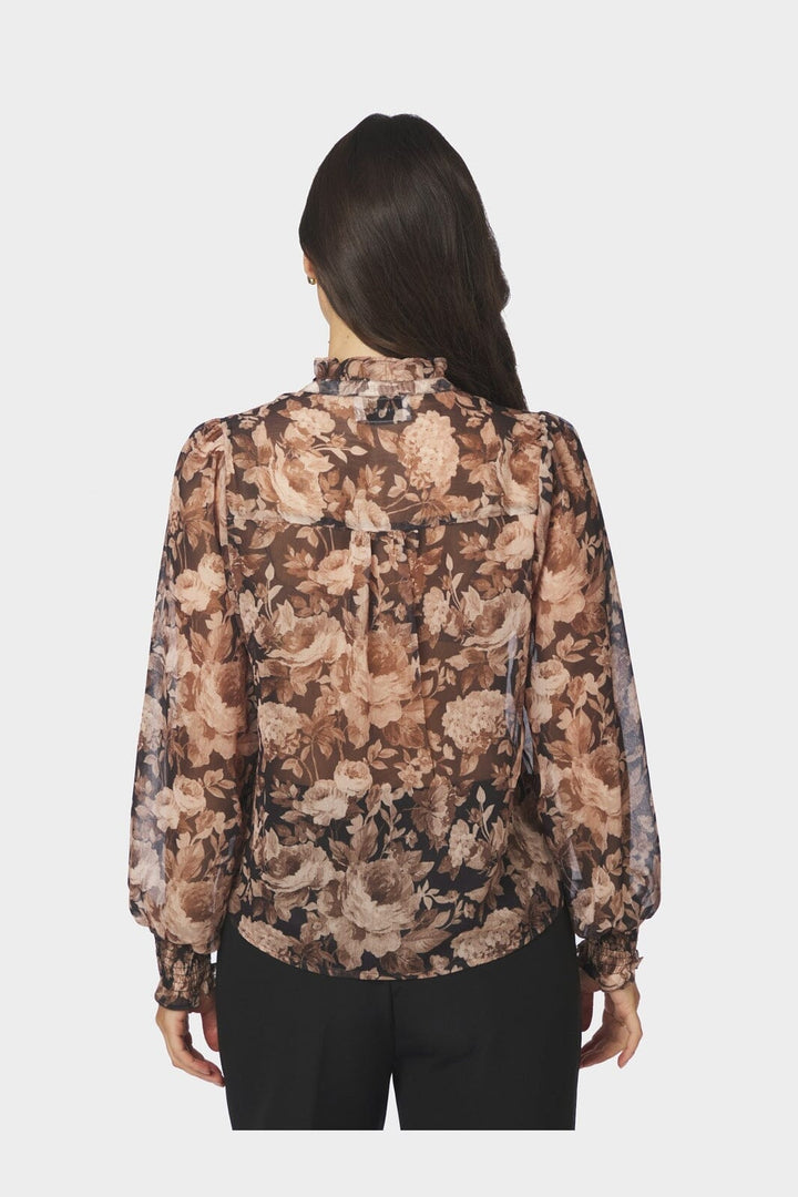Neo Noir - Delsie Vintage Flower Shirt 170947 - 372 - Black Sand