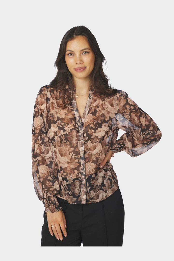 Neo Noir - Delsie Vintage Flower Shirt 170947 - 372 - Black Sand